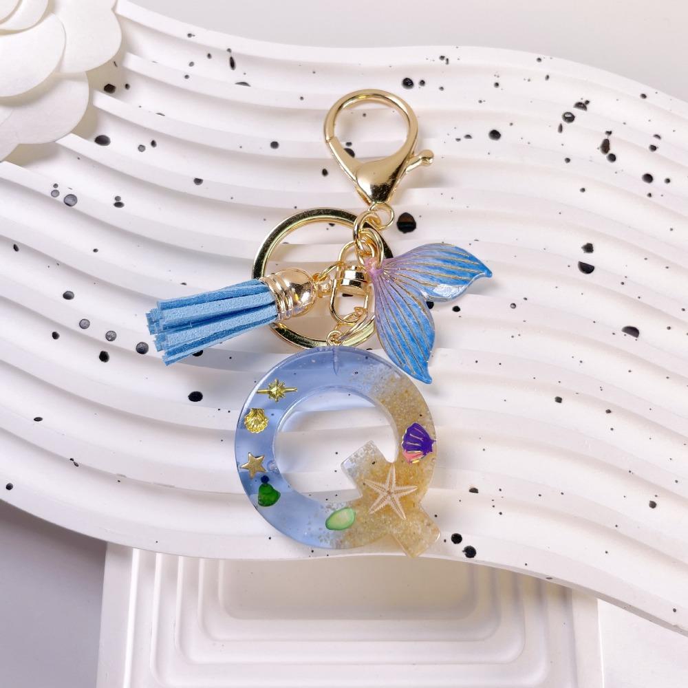 Blue Tassel Blue Ocean Letter Keychain 26 Letters 26 Letter Keychain  Handbag Decor