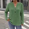 Damen Plus Size V-Ausschnitt Knopfleiste Langarm Stricktop T-Shirt für Freizeitkleidung