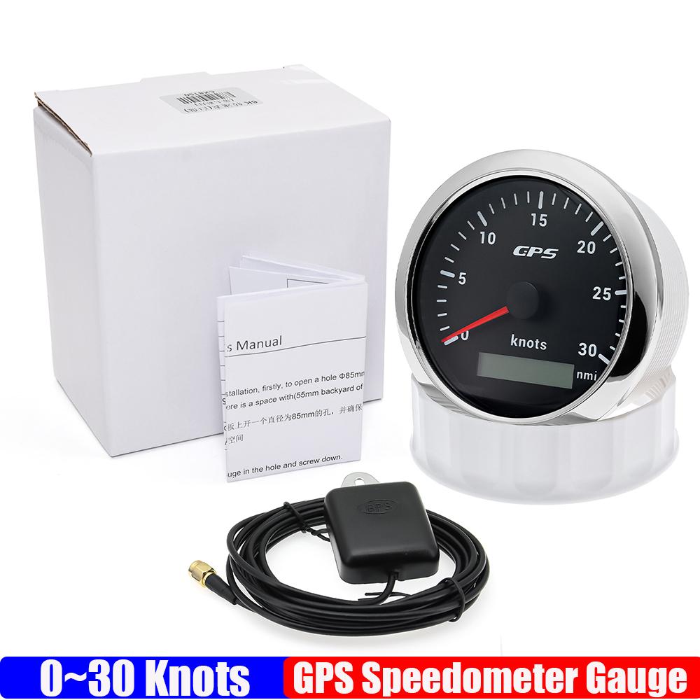 7 Color Backlight 0~30 Knots 85MM GPS Speedometer Gauge with GPS Antenna 0~60 Knots Odometer for Marine Car Boat Yacht 12V24V