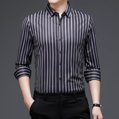 Spring and Autumn New Men's Long-Sleeved Shirt Business Casual Fashion Men's Vertical Striped Printed Shirt