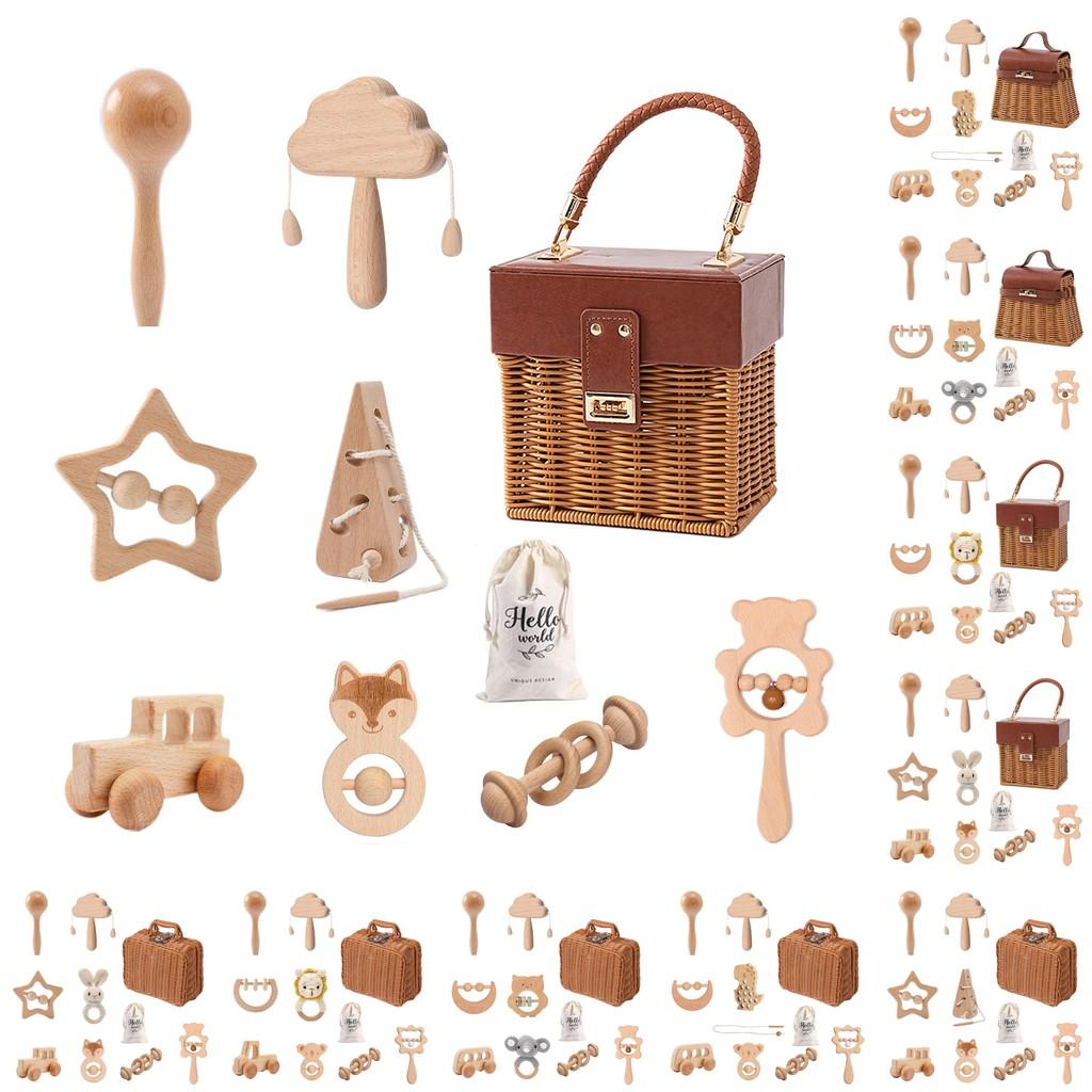 Rattle Baby Wooden Toy Set With Diy Design For Newborns And Toddler Development
