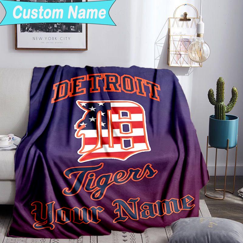 Custom Name Blanket Detroit Tigers Emblem Blanket Bedding Blanket for Travel, Camping, Living Rooms, Offices, Sofas, Fan Christmas gift
