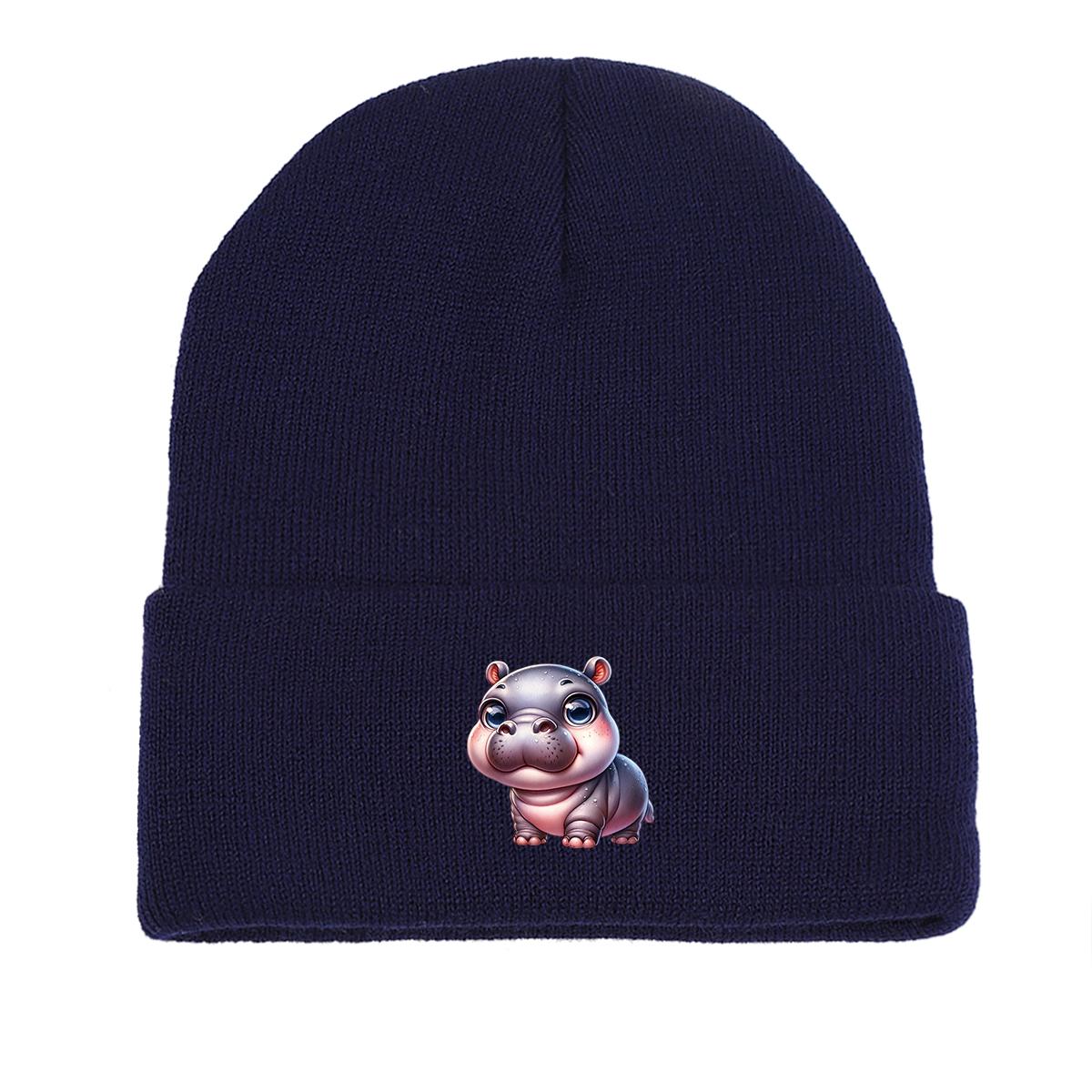 

Hippopotamus Winter Knit Hat Beanie, Man Cap Thermal Soft Unisex Bonnet Knitted Cap Beanie as the picture темно-синий