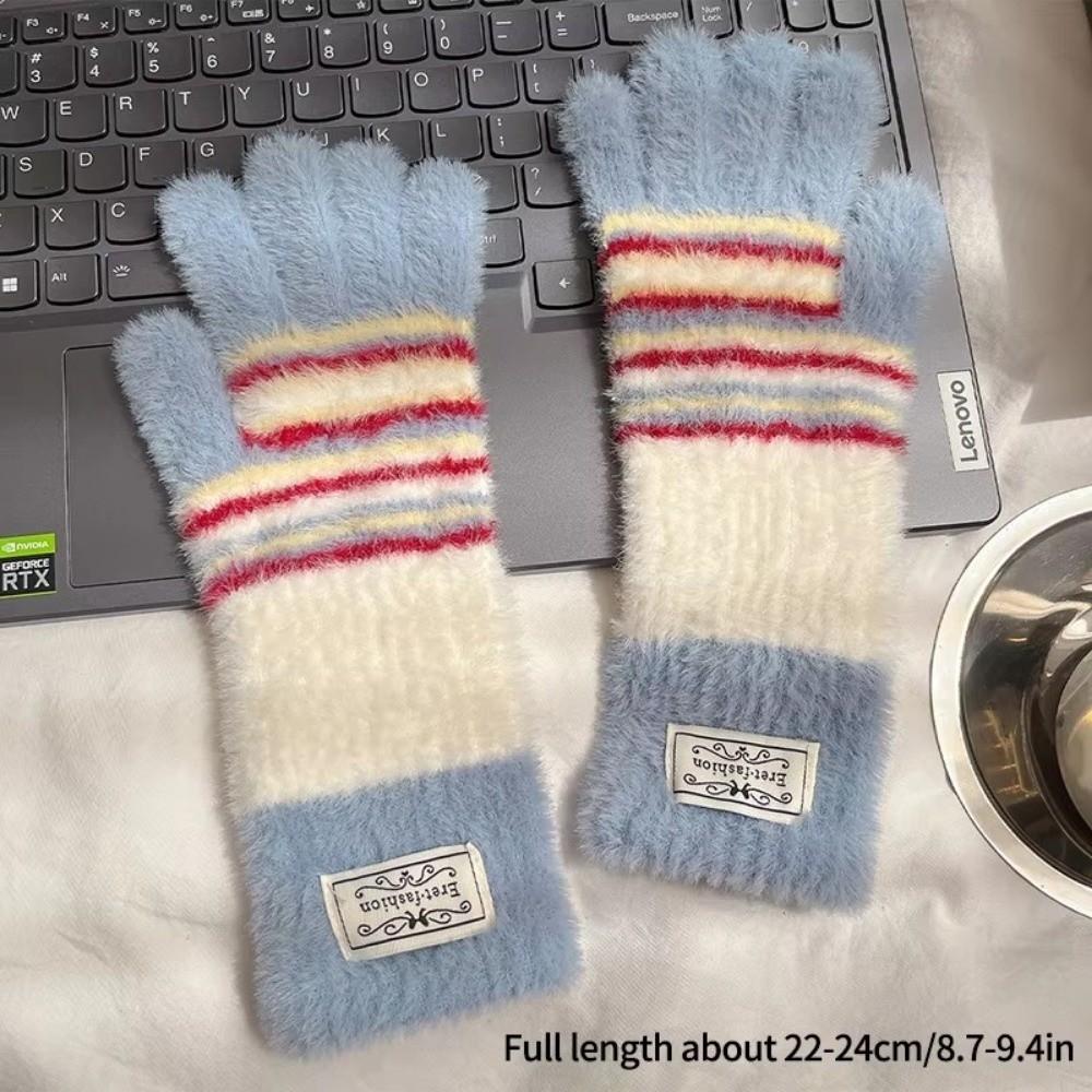Warm Girl Knitted Gloves Plush Touch Screen Gloves Korean Five-fingered Gloves