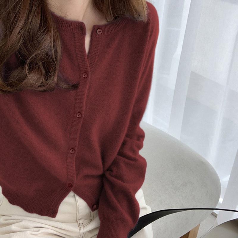 Women Autumn Winter Long Sleeve O Neck Wardrobe Staple Solid Color Soft Breathable Loose Cardigan Sweater Coat