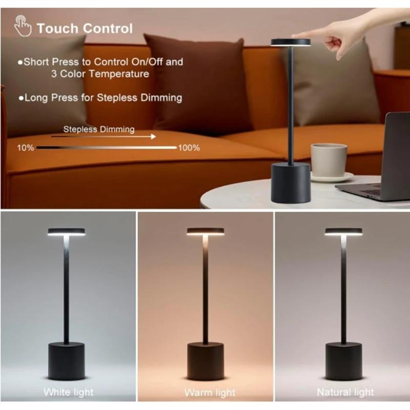 Portable LED Cordless Touch Table Lamps Rechargeable Desk Lamp 3Colors Adjustable Bedside Creative Ambient Light for Room Decor