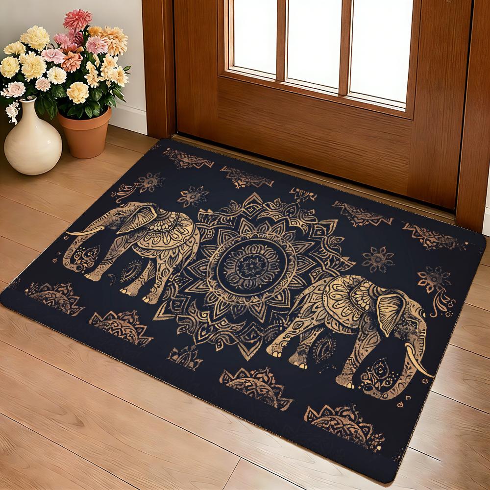 Elephant Mandala Art Floor Mat Cozy Flannel Soft Thick Non-Slip Mat For Living Room Bedroom Kitchen Decor Rugs