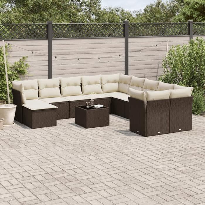 VidaXL Garden Lounge Set with 12 Pcs Cushions, Sofas with Adjustable Feet, Outdoor Furniture Set Patio Terrace, 3218623