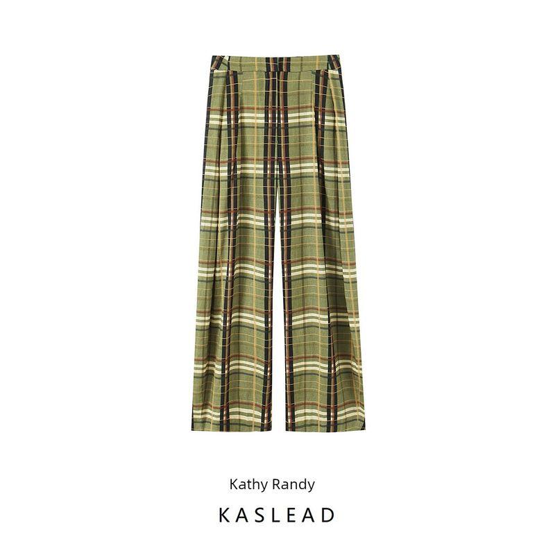 Kaslead New Women clothes Western Style Fashion Simple and Versatile Casual Plaid Trousers 8371029