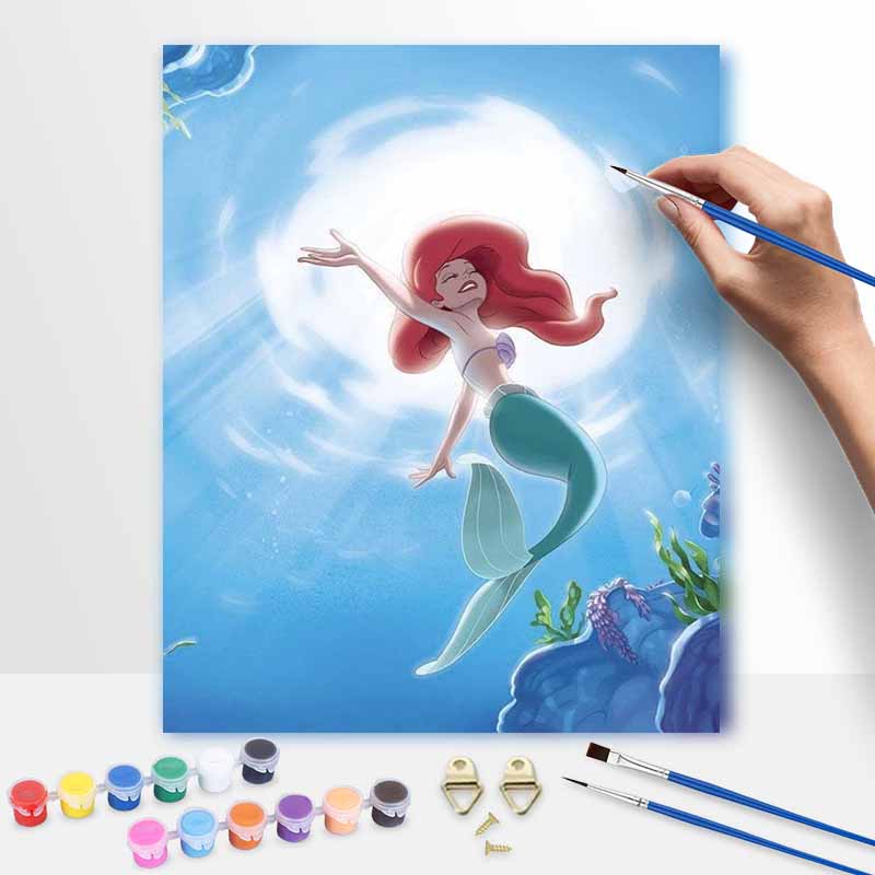 Disney DIY Little Mermaid Oil Painting Art Painting Kit Home Wall Decor Handmade Gift for Room Decorating Wall Art Canvas Painting Set