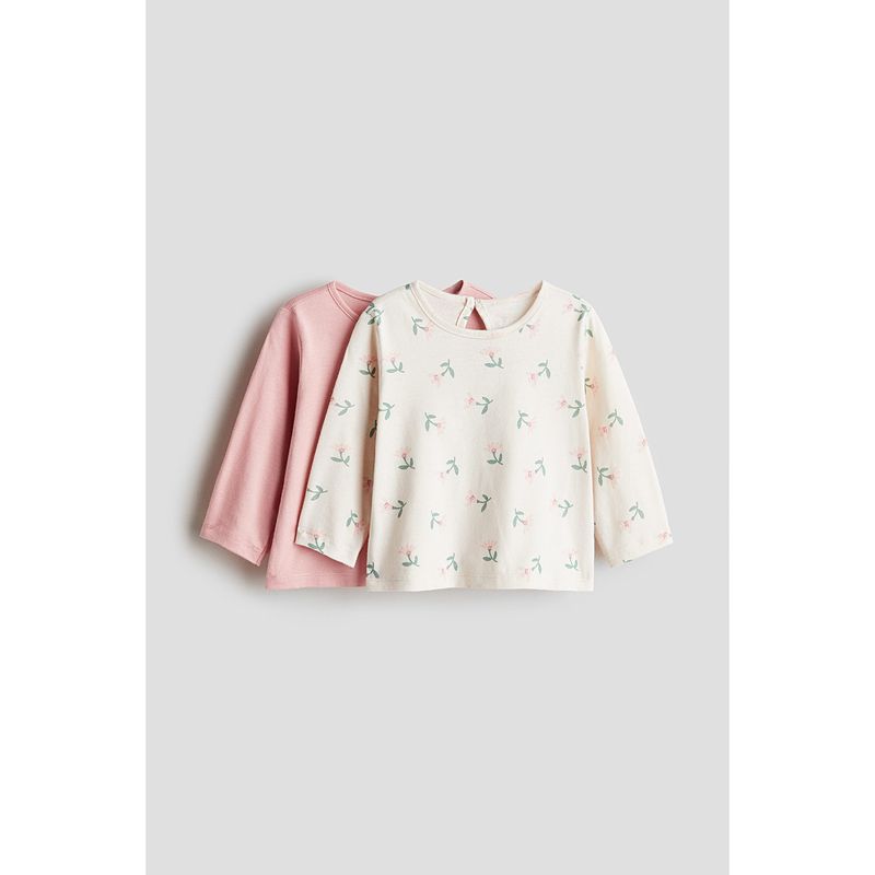 

HM Children s Clothing Baby Girl s T-shirt 2 Pieces Autumn Shurou Minimalist Cotton Long Sleeves Tops 1236886 Light pink/Florals 73/48