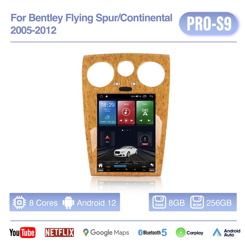 12.1Inch For Bentley Flying Spur/Continental 2005-2012 Android12 MediaCarPlayer GPS Navigation 8Core 8+256G CarPlay 4G 360Camera