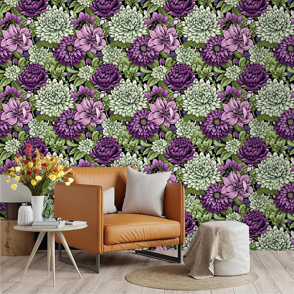 Purple Peony Floral Wallpaper Peel and Stick Removable Boho Contact Paper Home Decoration Wall Paper for Drawer Cabinet