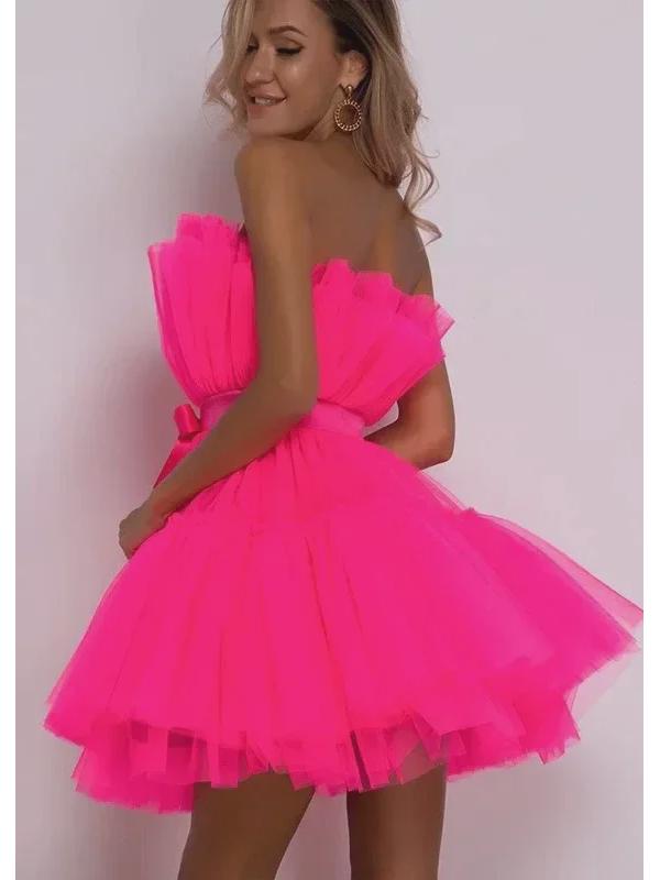 WT2025 Elegantes Mesh-Tüllkleid mit Schleife