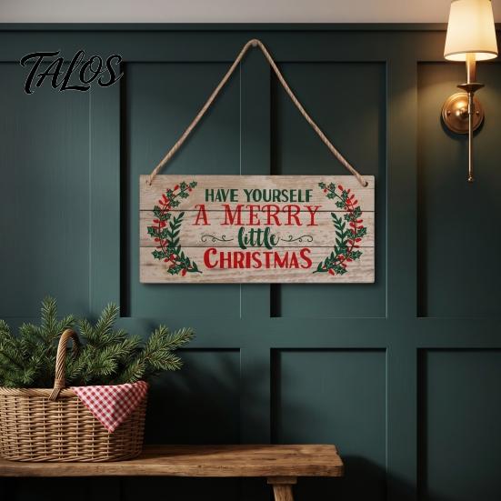Welcome Door Hanger Christmas Wood Hanging Sign with Jute Rope, Have Yourself A Merry Xmas Theme Board Little Rustic for Home Cafe Bar Decor Durable