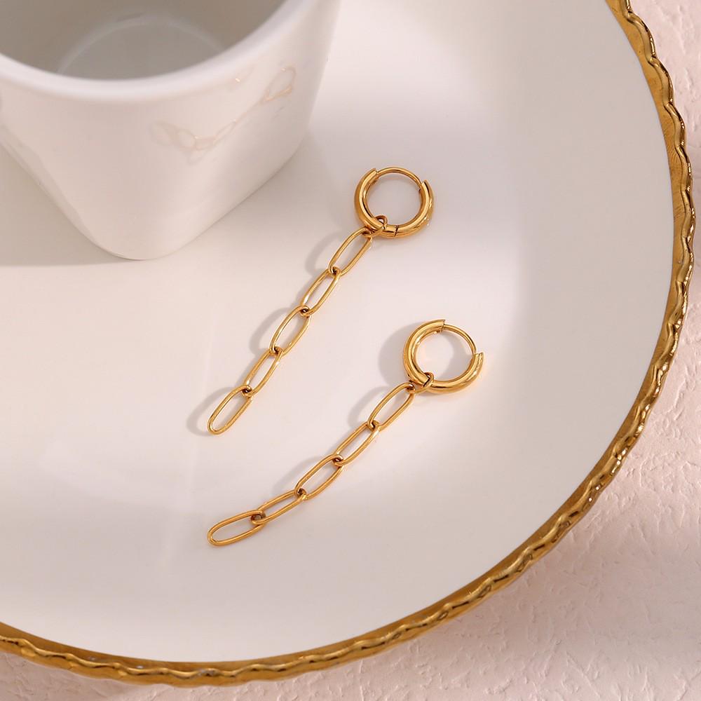 18K Gold-Plated Stainless Steel Paperclip Chain Tassel Earrings - Retro Literary Style золотой