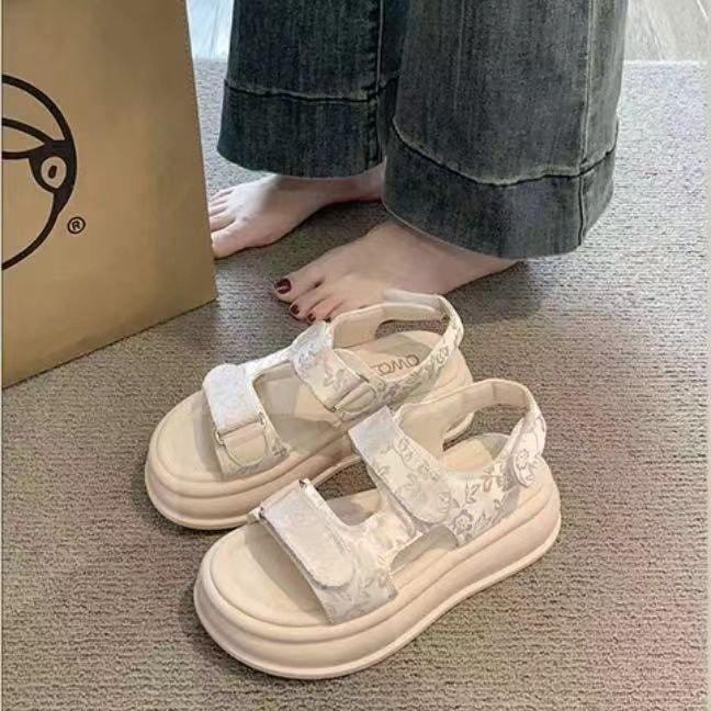 Thick-soled comfortable trend Velcro beach sandals women 2025 summer new college style fashion Roman sandals women