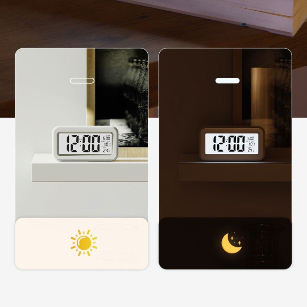 Battery Powered Digital Alarm Clock Temperature Date With Backlight Snooze Table Clock 12/24H Mute Bedside Electronic LCD Clock