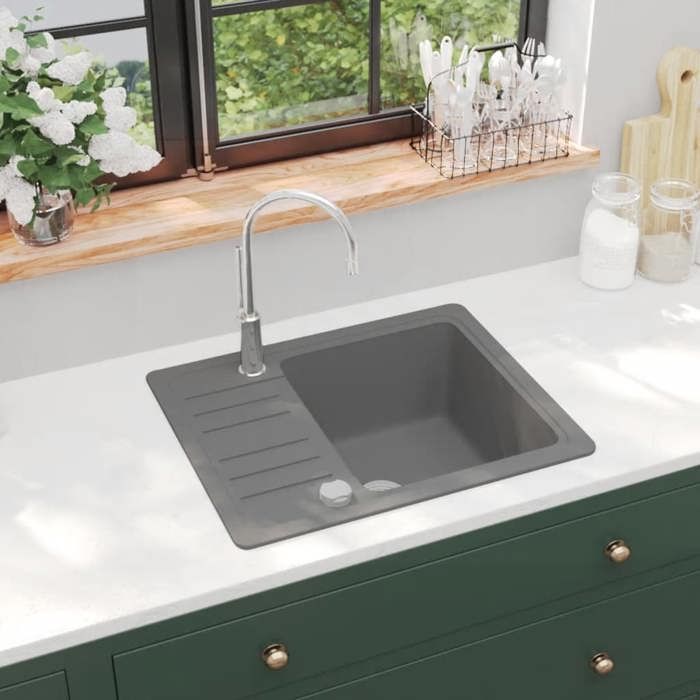 VidaXL Évier de Cuisine en Granit Bac Unique Gris Décoration Cuisine Maison 142953