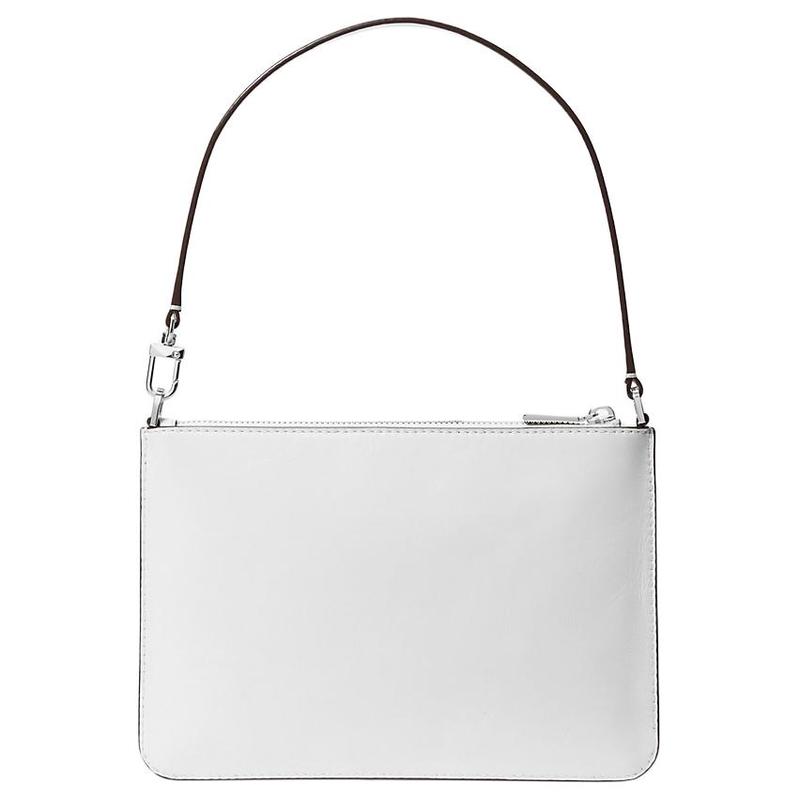 MICHAEL KORS Jet Set Silver Tone Metal Chain Leather Clutch Large Women's White