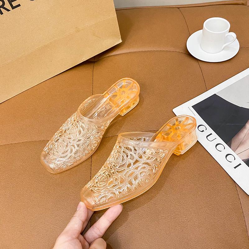 Women's Transparent Crystal Chunky Heel Slippers - Non-slip, Versatile & Fashionable for Summer
