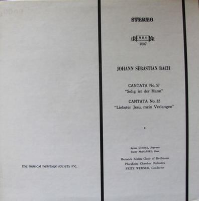 LP-Schallplatte JOHANN SEBASTIAN BACH AGNES GIEBE Kantate Nr. 57 Selig Ist Der Mann MHS1007 Musical Heritag 1972 US Klassisch Gebraucht
