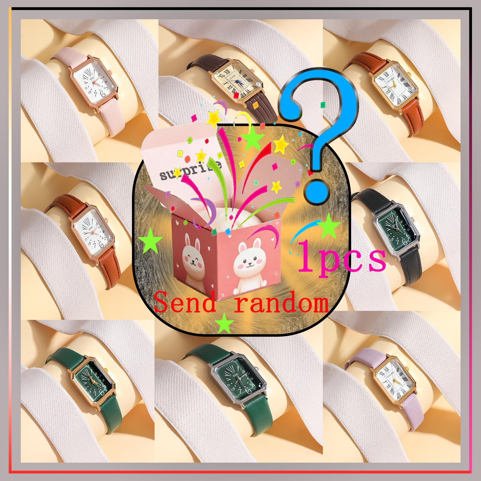 

Surprise blind box; Retro style square dial; Comfortable texture leather strap; Personalized women s quartz watch. разноцветный