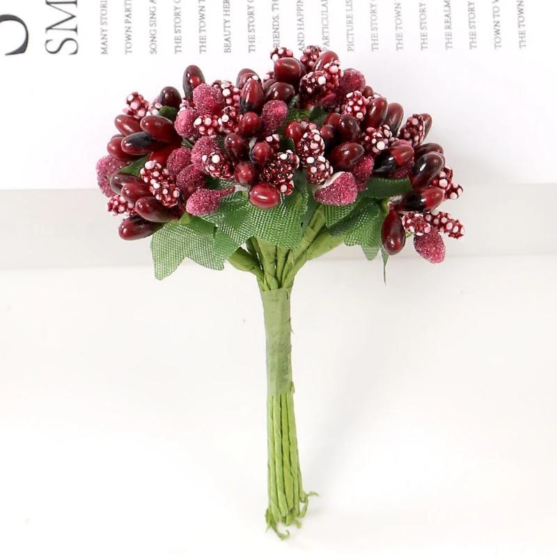 72Pcs Cherry Artificial Flower Heads Home Room Decoration Christmas Bouquet New Year 2025 Party Craft Flower Wreath Gift Accesso