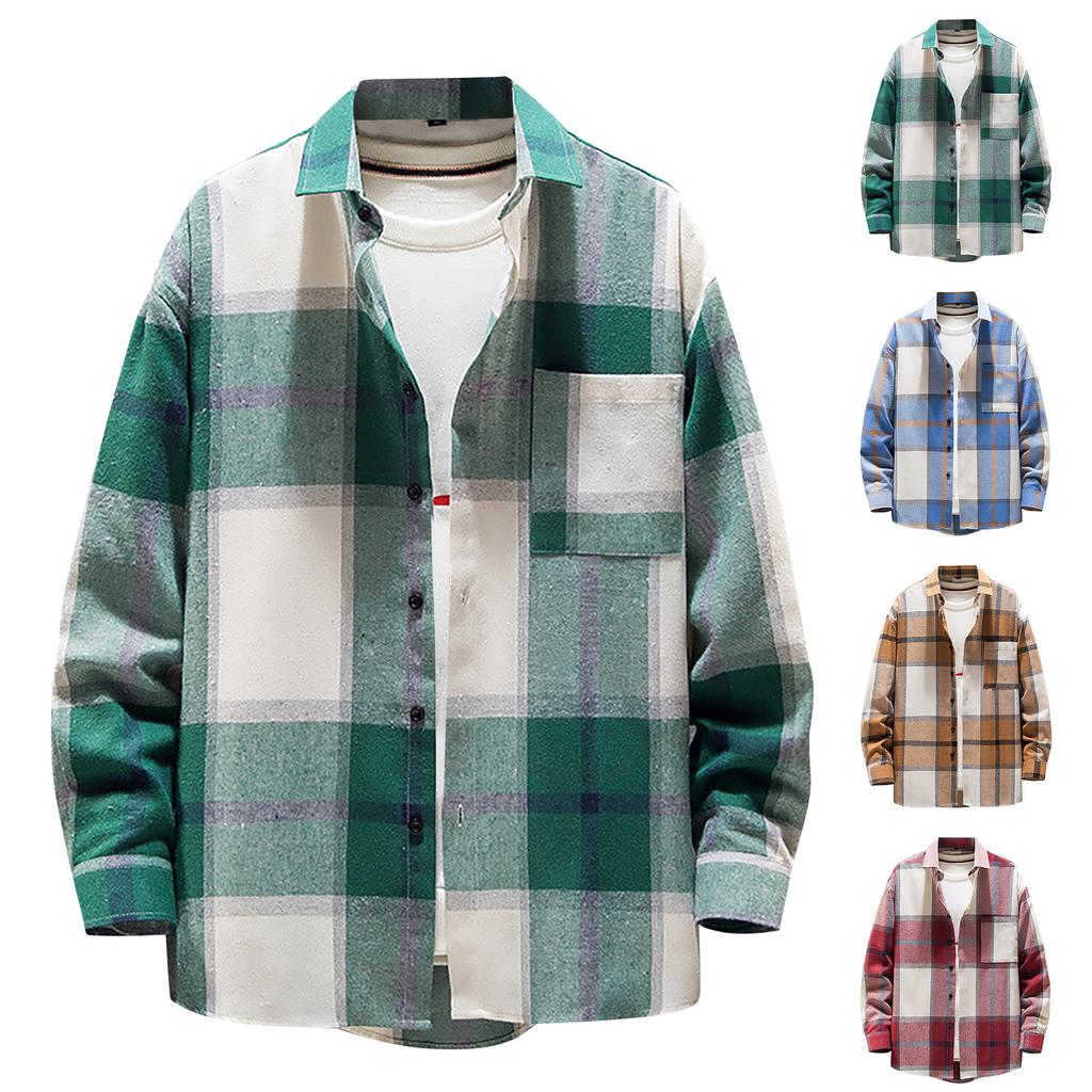 Plaid Mix Mens Shirt Comfortable Color Button Down Plaid Shirt Casual Long Sleeve Singlebreasted Tshirt Mens Top