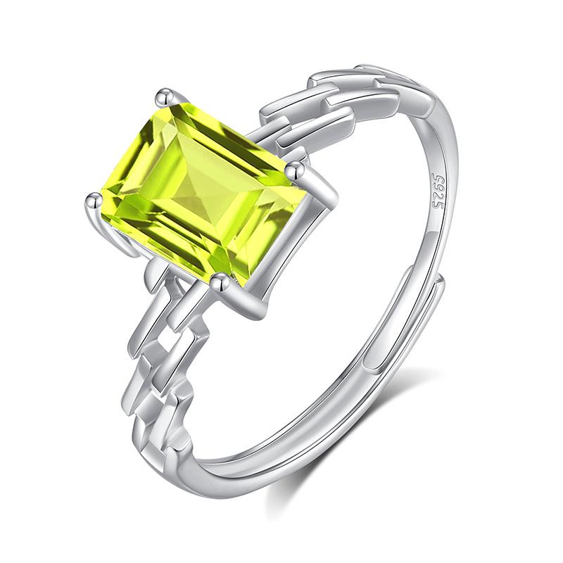 S925 Silber 6*8 Kristall Offener Ring, Mehrere Farben, Verstellbarer Europäischer Stil Band, Tägliches Schmuckgeschenk für Frauen