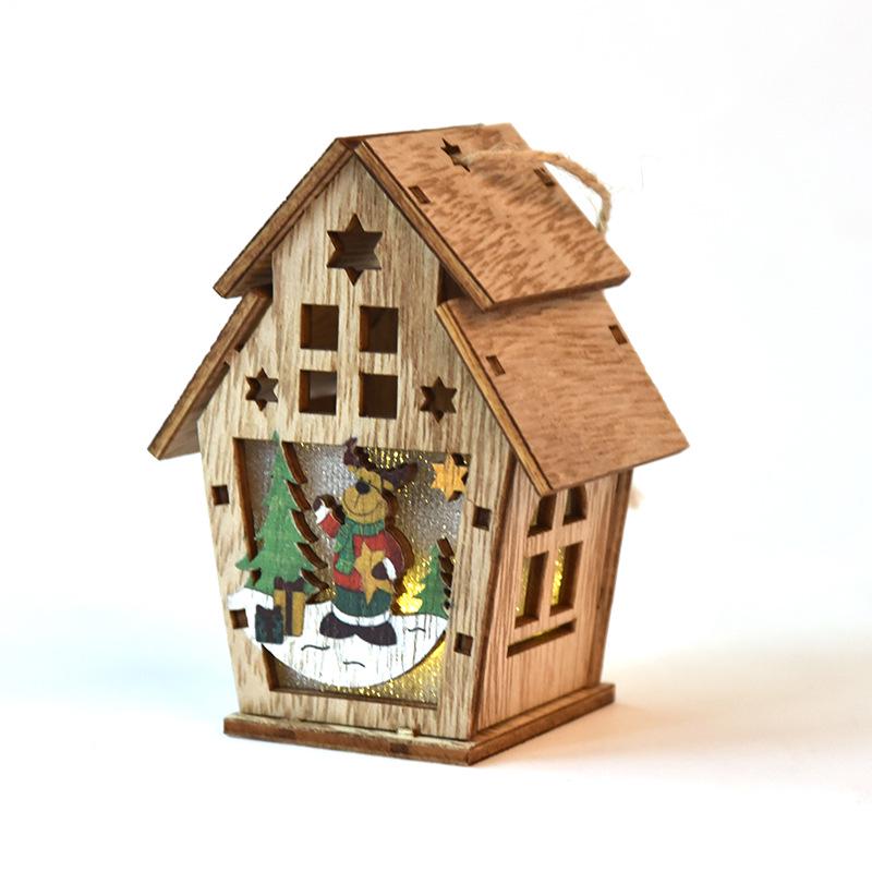 Handmade Wooden Luminous Cabin Christmas Tree Ornament for Kids – DIY Gift or Window Decoration