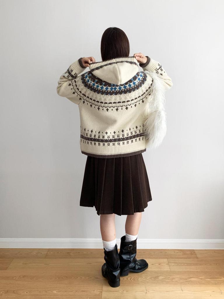 Dorothy Fair Isle Retro Pletený kardigan s kapucí - Dámský zesílený svetr ke všemu