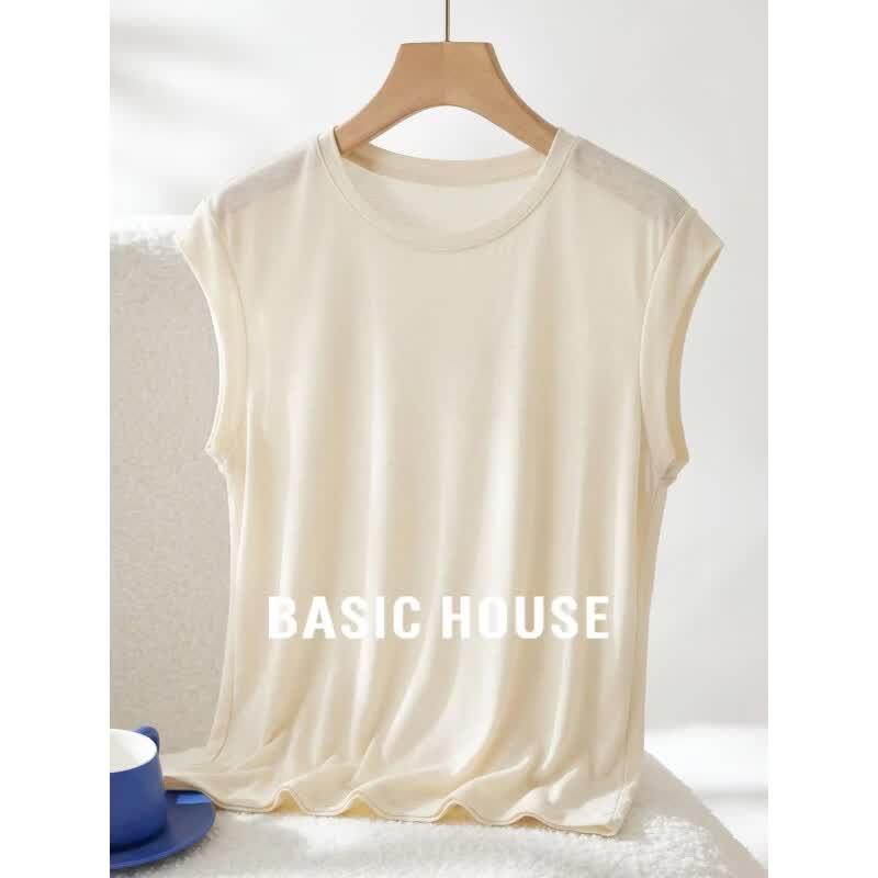Basic House Women s Lyocell Blend Flutter Sleeve T-Shirt S