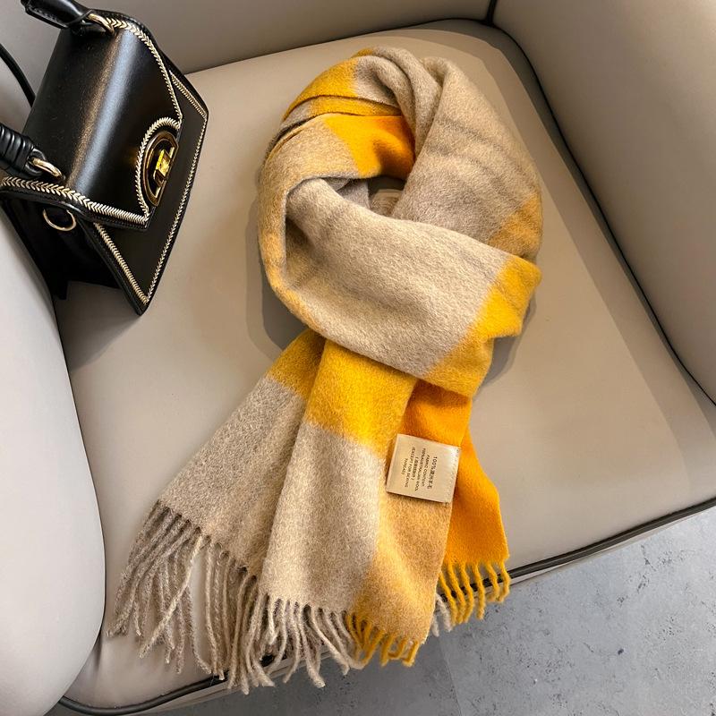 New pure wool plaid scarf British men and women couples winter warm double-sided fringed high-end scarf