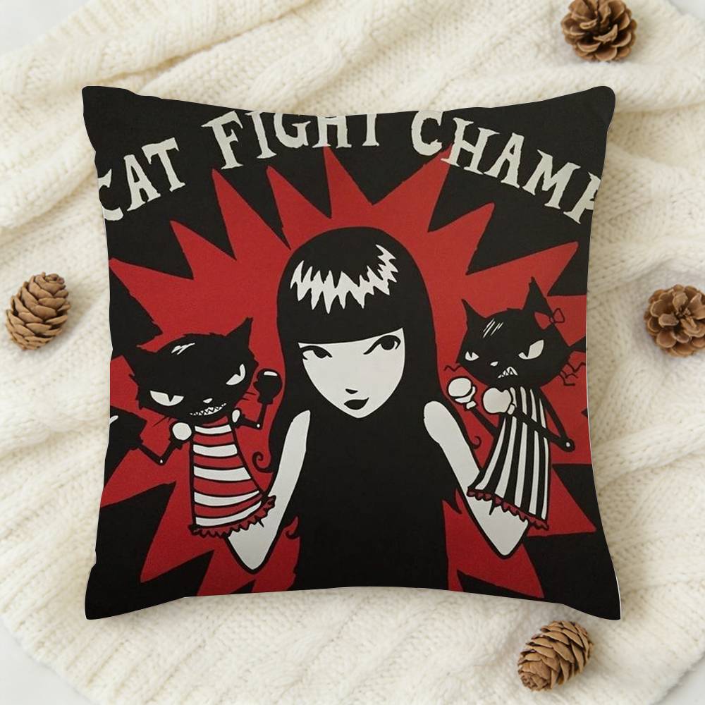 EEmily The Strange Katze Emo Beidseitig Bedruckte Quadratische Dekorative Kissenhülle für Sofa Wohnzimmer Heimdekoration
