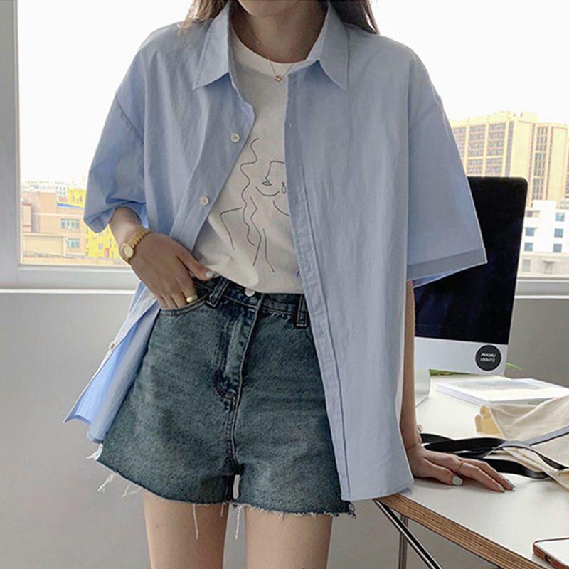 

2026 Women s Retro Korean Short Sleeve Blouse - Spring/Summer Style, Versatile, Loose-Fit, Slimming Top Extra Large синий