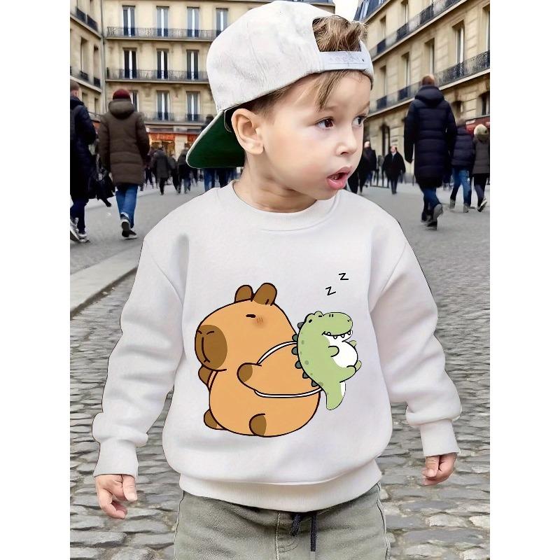 New Cute Anime Cartoon Capybara Crew Neck Autumn/Winter Sweatshirt for Kids, Children s Autumn/Winter Daily and 110 белый
