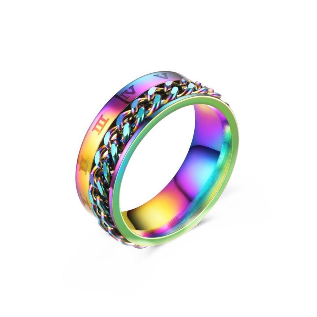 Stainless Steel Roman Numeral Rotating Ring - Titanium Chain Band