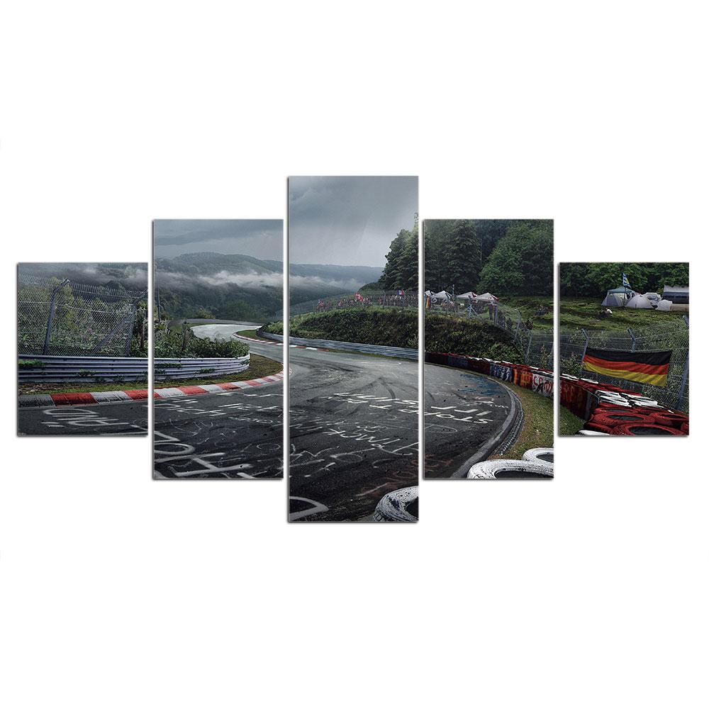 

Печать на холсте, 5 шт., постер с раллийной дорогой Нюрбургринга, пейзажная живопись, настенные художественные фотографии для гостиной, домашний декор 40x60cm*2 40x80cm*2 40x100cm*1