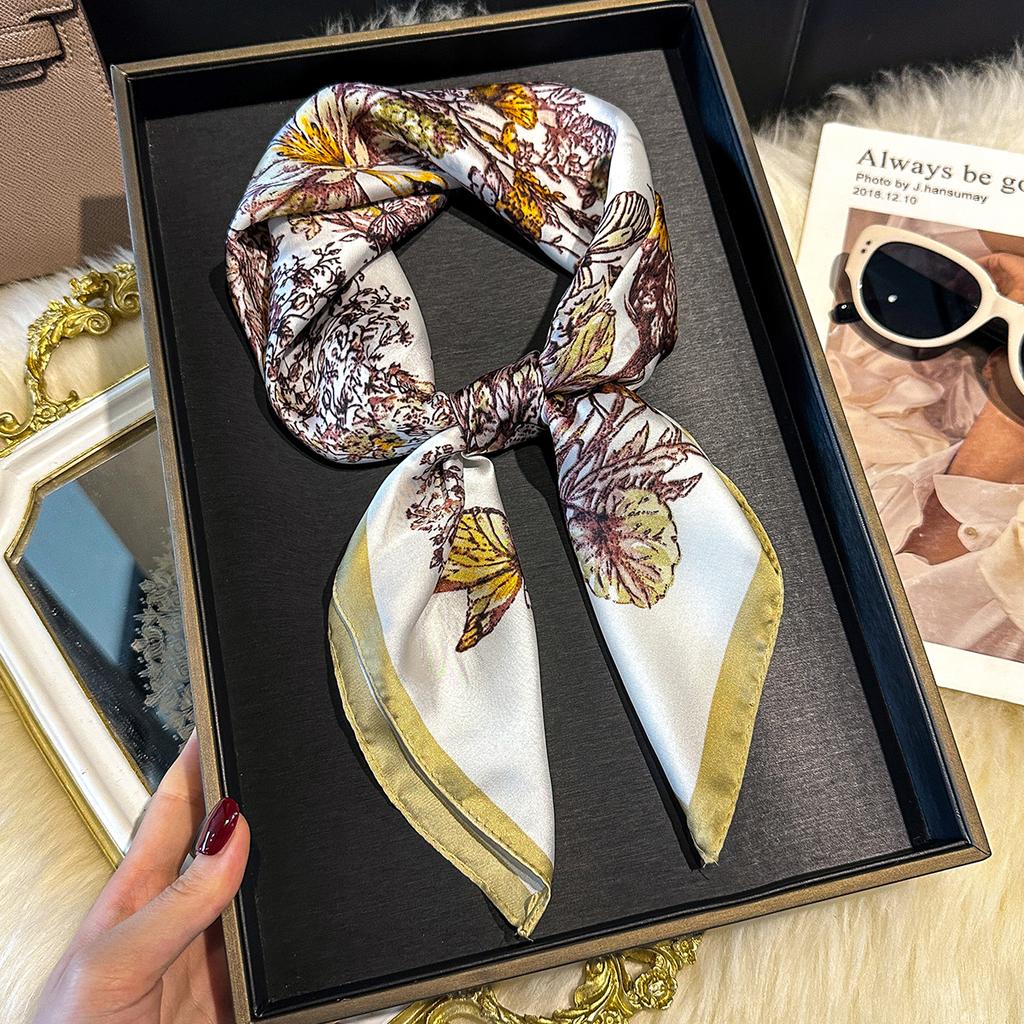 New Fashion 70X70cm Women's Scarf Silk Butterfly Print Scarf Square Shawl Decorative Headband Neck Luxury Design Bandana