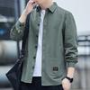 Men Autumn Shirt Double Pockets Solid Color Long Sleeves Turn-down Collar Loose Warm Single-breasted Casual Korean Style Autumn Tops for Daily Wear