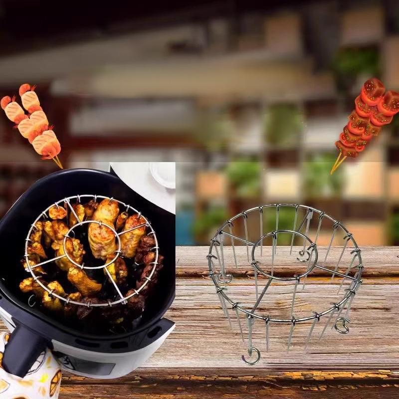 Verticale Verwijderbare Grillrek van Roestvrij Staal, Spieshouder, Airfryer Accessoire Met 12/24 Bakprikkers Voor Airfryers