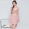 Women's Satin Lace Sheer Cutout Padded Tie Sleep Dress with Robe Lounge Set