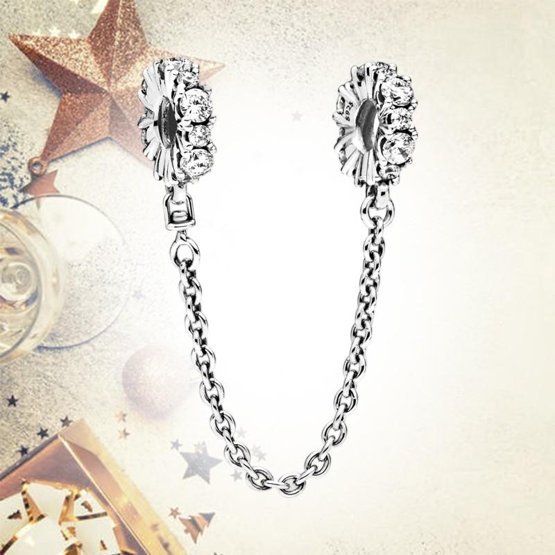 Sparkling Safety Chain Collection Charm Bead Charms Triple Clear Stone Safety Chain Safety Chain Clip Compatible With Authentic Bracelets Do It Yourse