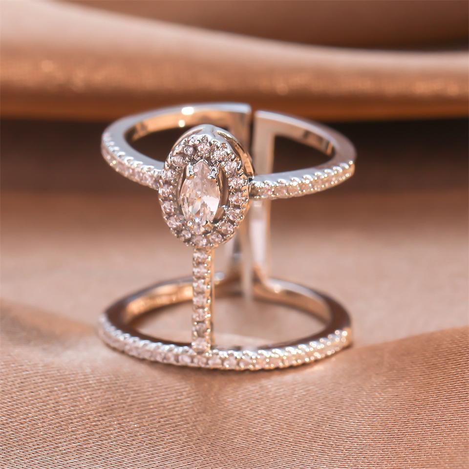 

ZAKOL Модное двухслойное кольцо для помолвки с цирконами AAA для женщин, изысканное серебристого цвета, сверкающее CZ, для предложения, свадьбы, с цирконом resizable