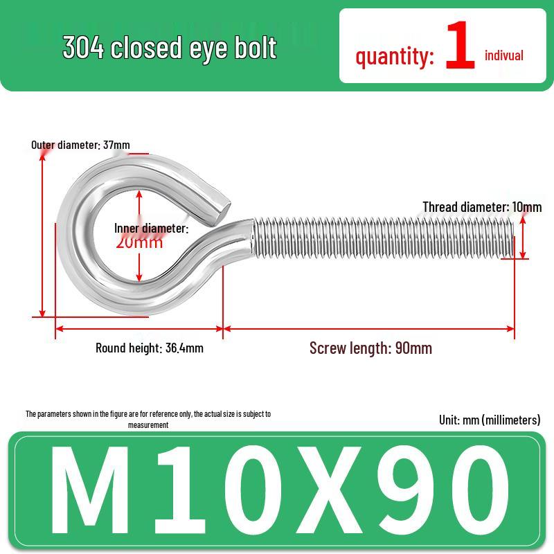 304 Stainless Steel Eyebolt with Ring Hook – Machine Thread Closed Eye Bolt (M4 M5 M6 M8)