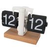 Flip Desk Clock Auto Mechanical Flip 12H AM PM Wood Base Battery Powered Vintage Retro Digital