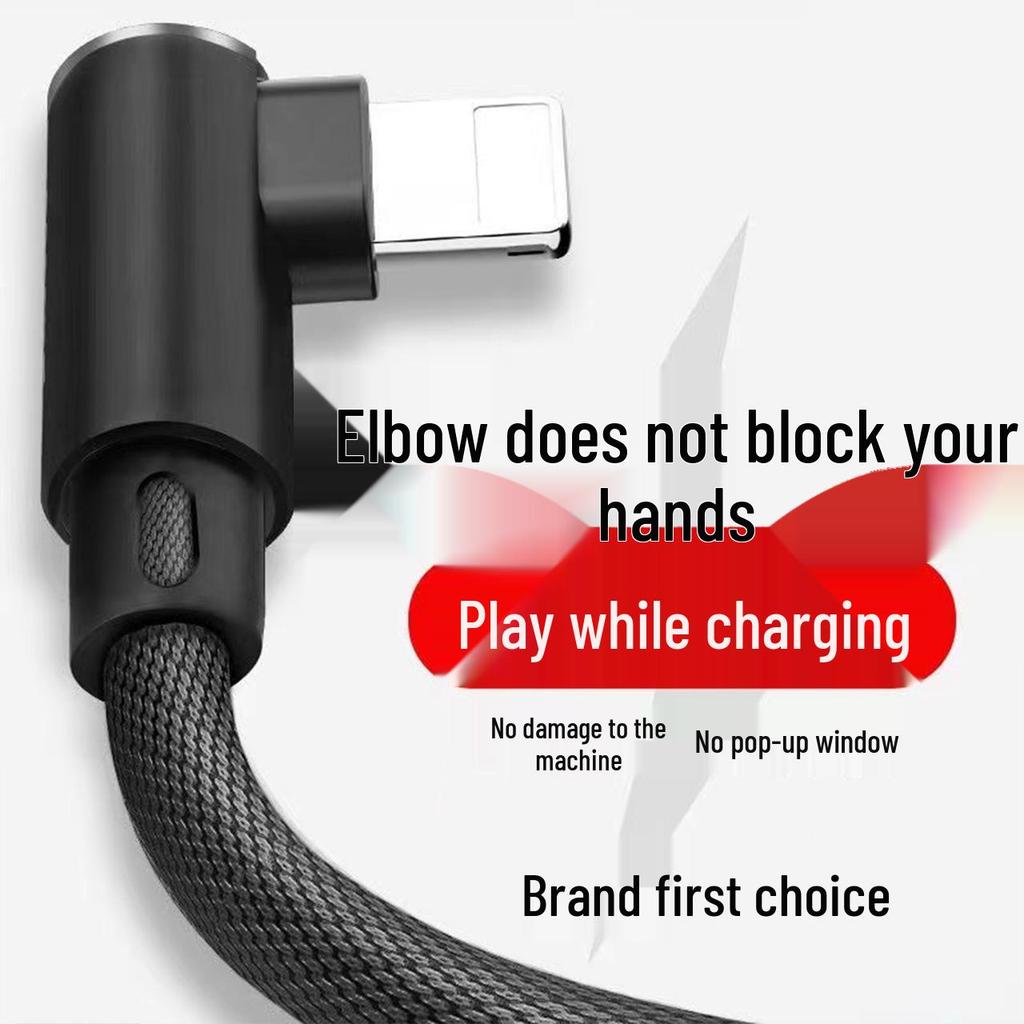 120W Type-C Elbow Braided Data Cable, Fast Charging 6A for Android & Apple, Ideal for Mobile Gaming