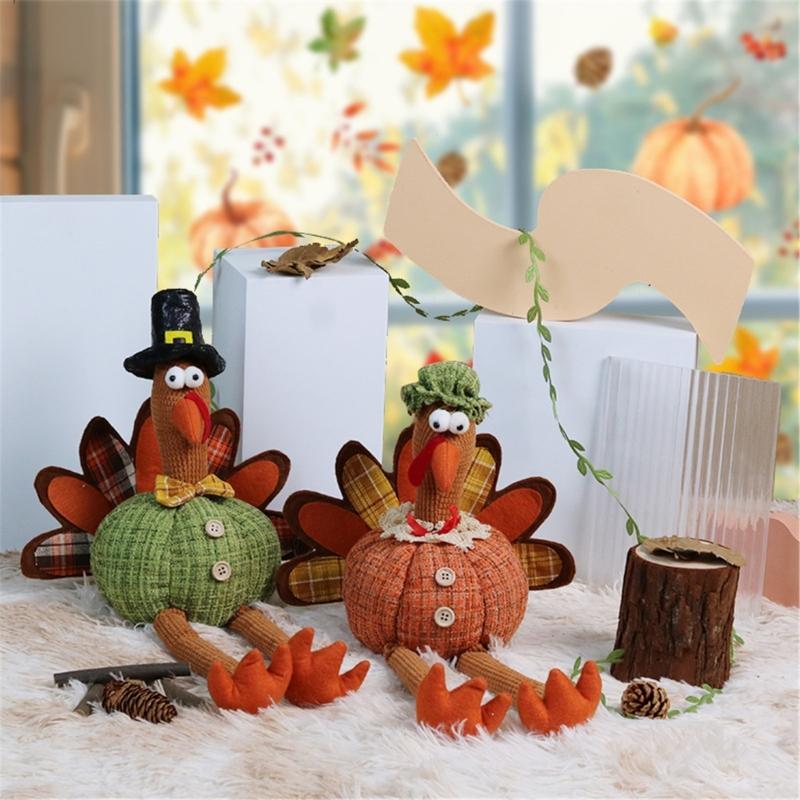 Turkey Gnome Doll Hanging Leg Turkey Doll for Thanksgiving Day Home Desk Shelf Decoration Harvest Festival Supply