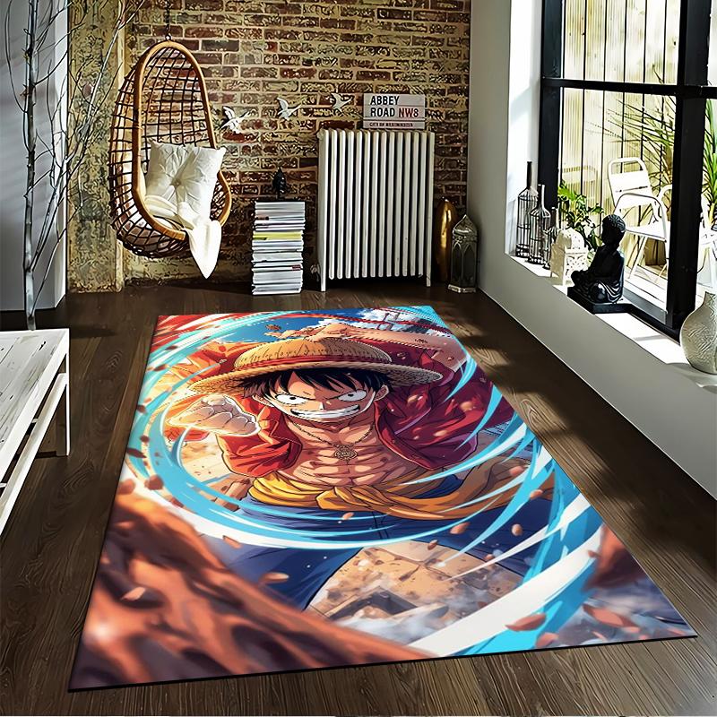 "Anime Style Rug with Straw Hat Character in Action Scene Design" Suitable for use as an anti-slip for living room bedroom sofas